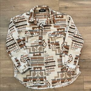 Women's Aztec Patterned Jacket - Cream and Brown